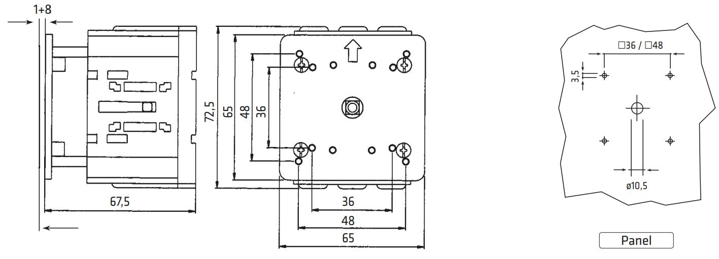 Dimensiones interruptor seccionador 40-63A trifasico Giovenzana