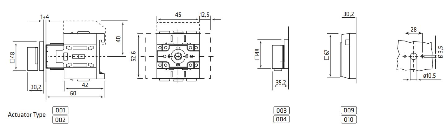 Dimensiones interruptor seccionador 25A Giovenzana