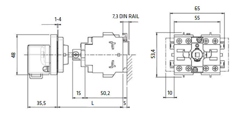 Dimensions of disconnectors SE-25-32 cabinet bottom