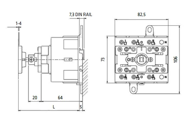 Dimensions of disconnectors SE 63-80-100 cabinet depth
