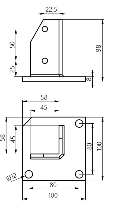 Dimensiones base perfiles aluminio 45x45