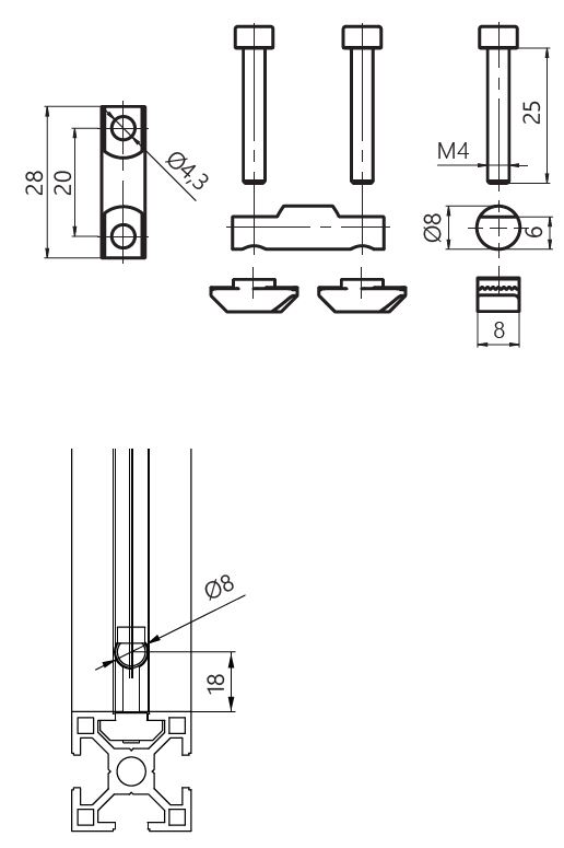 Dimensions connecteur avec écrou 8 emplacement 8