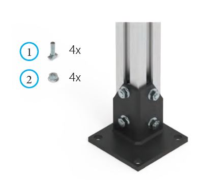 Montaje base para perfiles de aluminio 45x45
