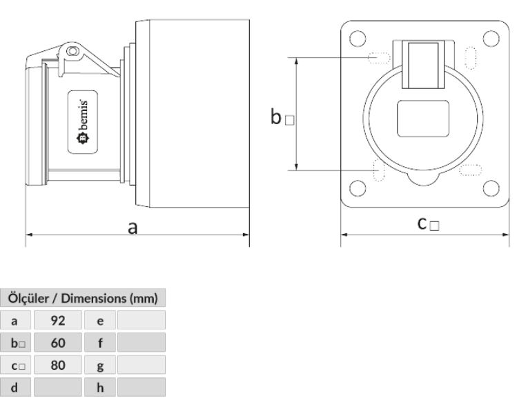 Dimensiones toma de corriente CETAC 16A 3P-T BC1-1504-2510