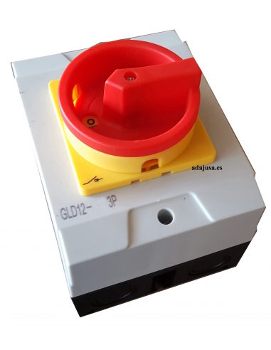 Caja con interruptor trifásico 32A 3 polos mando amarillo-rojo