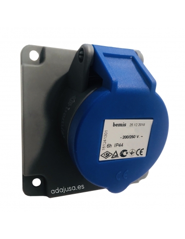 CEE-CETAC 16A 2P T recessed plug socket angle 45o IP-44