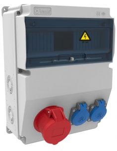 Caja de tomas de corriente 12 módulos IP44 con bases 2x16A 1P+T y 1x16A 3P+N+T