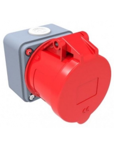 Tomada plugada CEE-CETAC 32A 3P-T com caixa de superfície IP-44