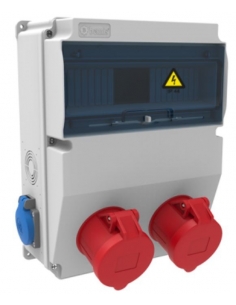 Caja de tomas de corriente 12 módulos IP44 con bases 2 de 16A 2P+T  y 2 de 16A 3P+N+T