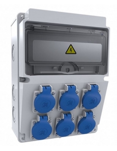 Caja de tomas de corriente 10 módulos IP44 bases 6x16A Schuko