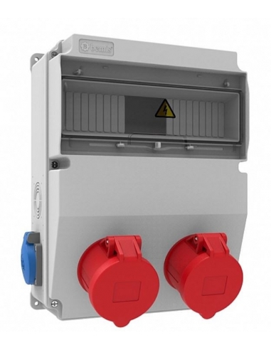 Power outlet box 12 IP44 modules with bases 2 of 16A 2P+T and 1 of 32A 3P+N+T and 1 of 32A 3P+T