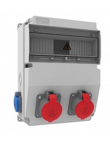 Power outlet box 12 IP44 modules with bases 2 of 16A 2P+T and 2 of 16A 3P+T