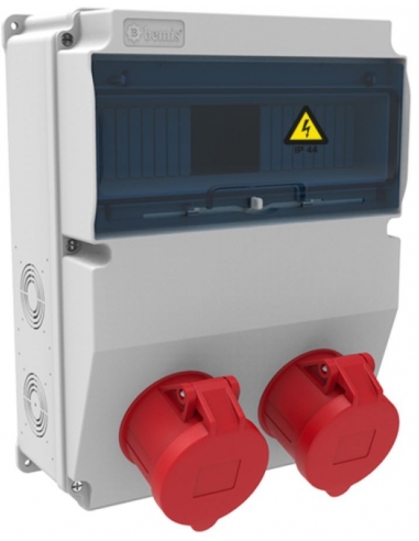 Caixa de tomada de energia 12 módulos IP44 com bases 2x16A 3P+E+N