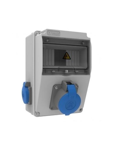 Caja tomas corriente 7 módulos IP44 con bases 2 de 16A 2P+T y 1 16A 2P+T