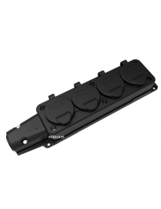 Black multiple plug socket surface 4 schuko IP54 connections