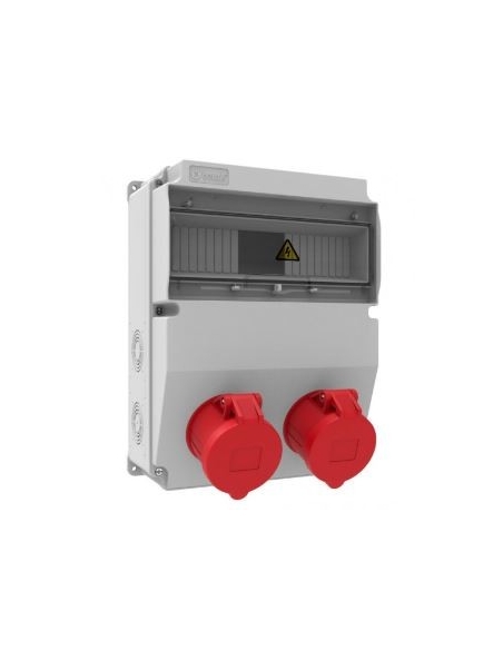 Power outlet box 12 IP44 modules with 2 bases 32A 3P+N+T