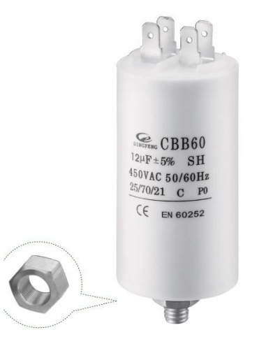 Capacitor permanente 35uF 450Vac com terminais CBB60 adajusa