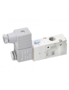 Electroválvula neumática de 1/4" 3 vías monoestable normalmente cerrada (NC), 24Vac Mindman - ADAJUSA