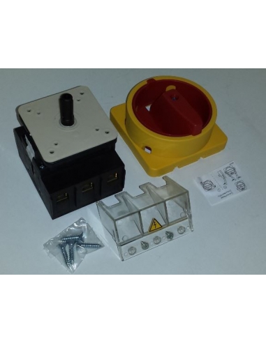 Interruptor trifásico 63A tamaño 88 mando amarillo-rojo