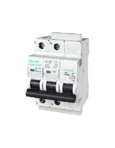 Protetor de surto permanente + IGA 2x50A 10kA - Toscano