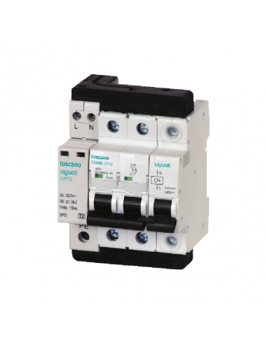 Transient and permanent surge protector + IGA 2x16A 10kA biphasic Vigivolt toscano Adajusa
