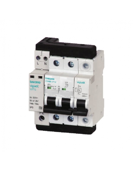Protector sobretensiónes transitorias y permanentes  + IGA 2x16A 10kA bifásico Vigivolt toscano Adajusa