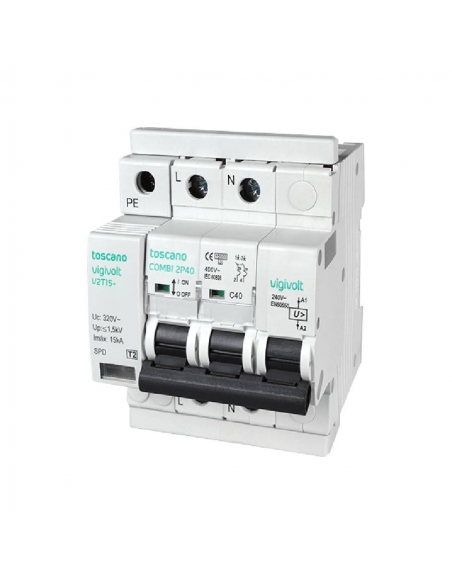 Protector sobretensiónes transitorias y permanentes  + IGA 2x63A 10kA Vigivolt toscano Adajusa