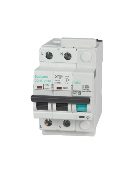 Protector compacto sobretensiónes transitorias y permanentes  + IGA 2x50A 10kA Vigivolt toscano Adajusa