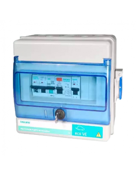 Control and protection panel ECO-VE-PRO single- single-phase 20A automatic reset and Schuko Toscano socket | ADAJUSA