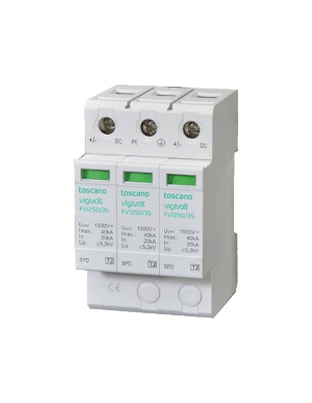 Protector sobretensiones sistemas fotovoltaicos T1+T2 FV2-1250/3 TOSCANO | ADAJUSA
