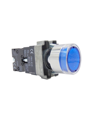 Pulsador metálico azul luminoso contacto cerrado (NC)