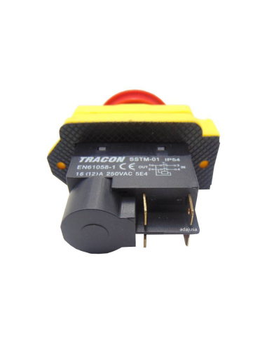 Pulsador de seguridad marcha-paro con bobina 230V y tapa protectora SSTM-01 | Adajusa