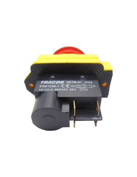 Pulsador de seguridad marcha-paro con bobina 230V y tapa protectora SSTM-01 | Adajusa