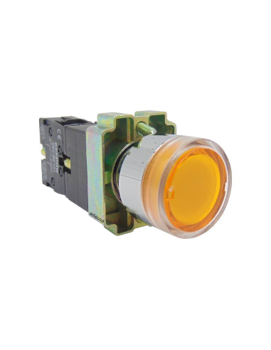 Botão de metal amarelo iluminado contato aberto (NÃO) completo