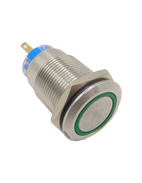 Pulsador antivandalico Ø19mm luminoso verde 2 NA + 2 NC acero inoxidable