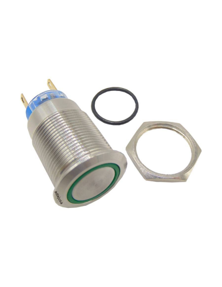 Pulsador antivandalico Ø19mm luminoso verde 2 NA + 2 NC acero inoxidable
