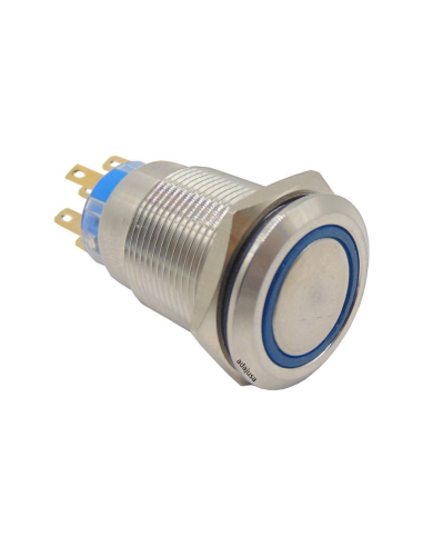 Botão anti-vândalo 19mm 2NA/NC Anel luminoso azul 230V