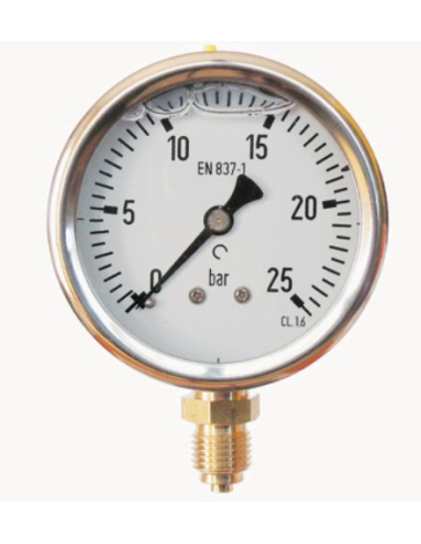 Pressure gauge with glycerin 0 - 315 bar diameter 63mm bar side entry stainless steel box - Metal Work