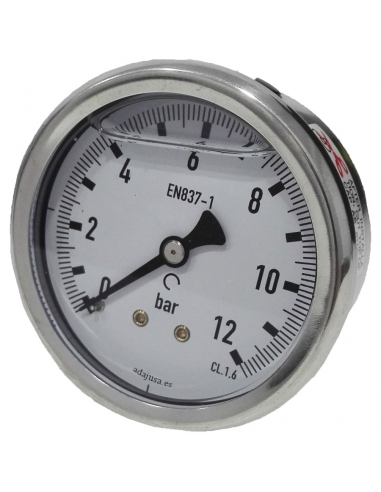 Pressure gauge with glycerin 0 - 10 bar 63mm back entry stainless steel box - Metal Work