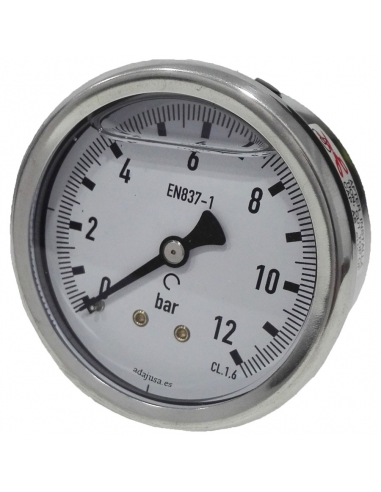 Pressure gauge with glycerin 0 - 60 bar 63mm stainless steel case back entry - Metal Work