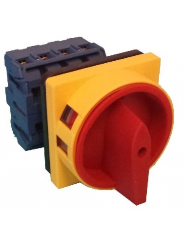Interruptor seccionador 4 polos 25A mando amarillo-rojo