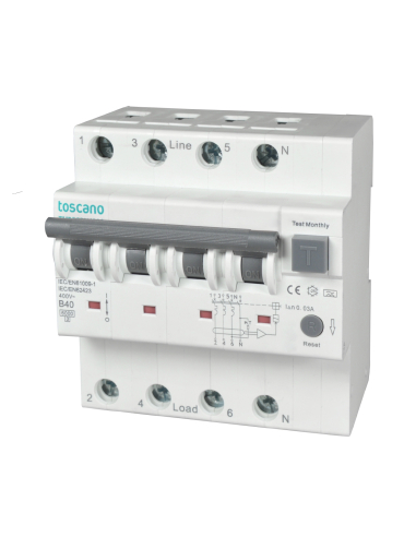 Magnetotérmico diferencial 3P+N 40A 30mA Classe A-SI - Toscano
