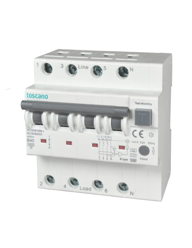 Magnetotérmico diferencial 3P+N 63A 30mA Classe B-SI - Toscano