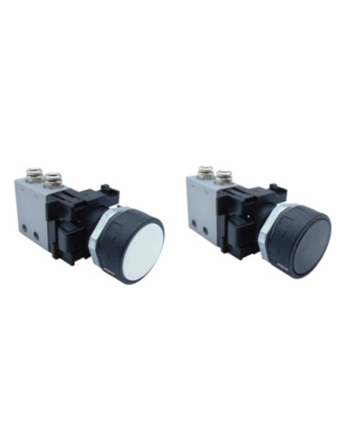 Botão de pressão pneumático preto-branco-vermelho e Válvula: 3/2 NF ligações laterais Ø 4 mm- Aignep