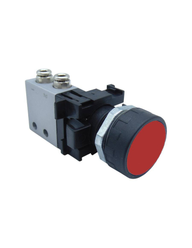 Botão de pressão pneumático preto-branco-vermelho e Válvula: 3/2 NA ligações laterais Ø 4 mm- Aignep