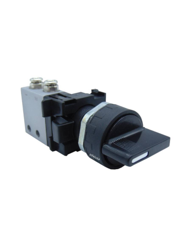 Interruptor seletor de came curto de 2 posições, preto, com retorno por mola e Válvula: 3/2 NF ligações laterais Ø 4 mm- Aignep