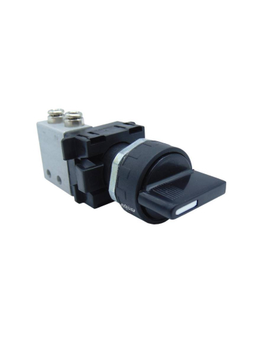Selector negro leva corta a 3 posiciones con retorno por muelle y Válvula de puntal: 3/2 NC racores laterales Ø 4 mm - Aignep