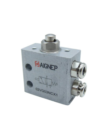 Selector negro leva larga a 3 posiciones y Válvula de puntal: 3/2 NC racores laterales Ø 4 mm - Aignep