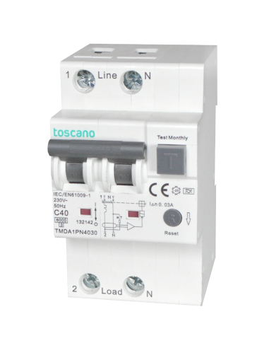 Magnetotérmico diferencial 2 polos 40A 30mA Clase A - Toscano