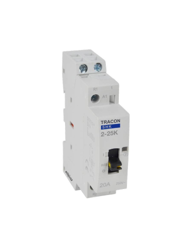 Contator modular 25A 2Polos abertos 230Vac com controle manual - Tracon